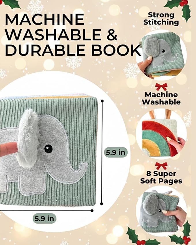 Cute Soft Baby Book with Mirror, Activities, Touch and Feel & Crinkle Pages - Interactive Sensory Cloth Toy for Babies 0-6, 6-12 & 12-18 Months - Adorable Animal Themes for Early Development
