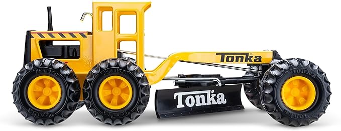 Tonka Steel Classics Road Grader - Made with Steel & Sturdy Plastic, Yellow Toy Construction Truck, Boys and Girls, Kids, Toddlers, Ages 3+