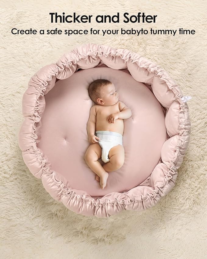 5-in-1 Convertible Baby Gym Play Mat with Hanging Toys, Soft Padded Baby Lounger & Ball Pit, Plush Tummy Time Mat for Newborns to Toddlers, Machine Washable, Pink