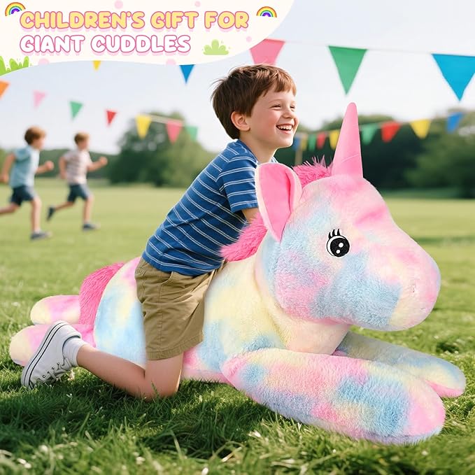 43 inch Giant Unicorn Stuffed Animal, Lifelike Giant Plush Unicorn Toys for Stress Relief & Companion, Soft Big Stuffed Animals, Rainbow Unicorns Big Plushies Gifts for Kids Adults