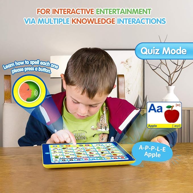 6-in-1 Kids Tablet with ABC/Words/Numbers/Color/Games/Music - Interactive Educational Electronic Toys Makes Learning Fun, Toddler Learning Toys Gifts for Age 3 4 5 Year Old Boys Girls&Preschool