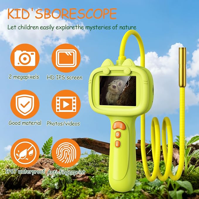 Borescope Camera Toy with Light for Kids, Waterproof STEM Explorer Scope, Fun Science Toy for Outdoor Nature, Perfect Birthday for Boys & Girls 4 5 6 7 8 9 10 Years Old