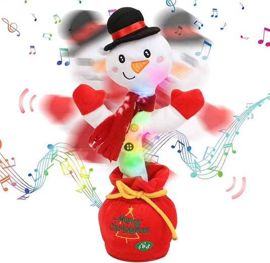 Cuteoy Talking Snowman Plush Toy Repeats What You Say Dancing Walking Mimicking Twisting Stuffed Animal Musical Electric Interative Christmas Birthday Girls Boys Gifts