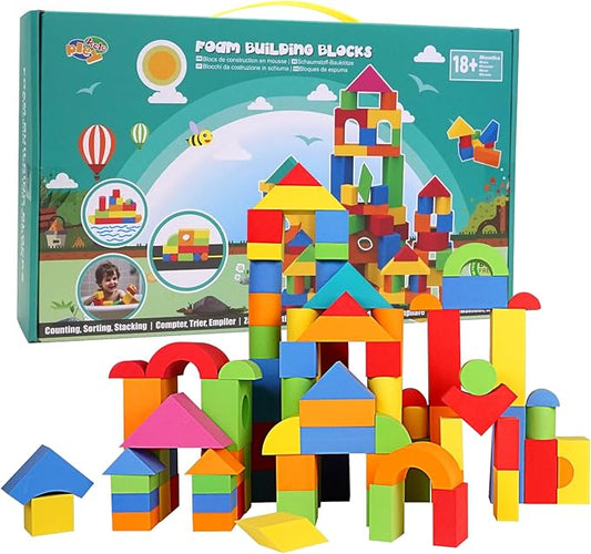 Soft Building Blocks for Toddlers 2-4, 94PCS Foam Stacking Blocks, Bath Toys for Kids, Preschool Learning STEM Toys & Gifts for Boys & Girls 18+ Months