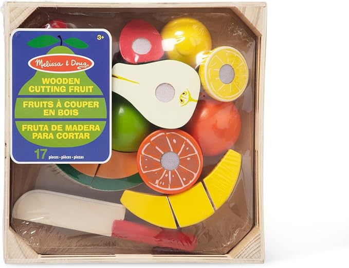 Melissa & Doug Wooden Cutting Fruit Toy Food Set & Pretend Play Kitchen Accessories, Preschool Learning Toys for Girls & Boys 3+