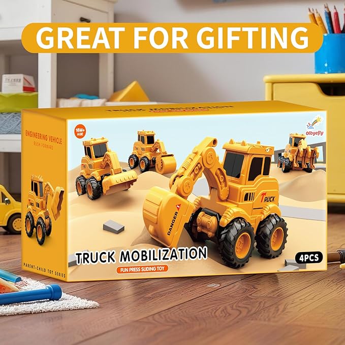 Construction Toys for 2 3 4 5 6 + Year Old Boys Kids Toddlers Girls, Sandbox Excavator Toy Trucks Construction Truck Toys Vehicles Bulldozer Road Roller Toy Christmas Birthday Gifts for Boys