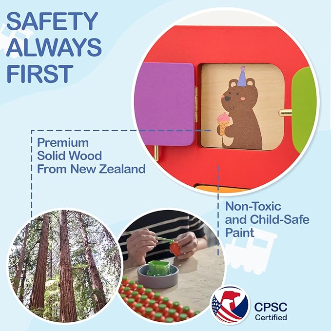 Monläurd® Wooden Train Activity Wall Panel for Kids, Sensory Wall Toy, Activity Cube, Wall Toys for Toddlers 1-3, Playroom Toys, Daycare Furniture, Montessori Busy Board