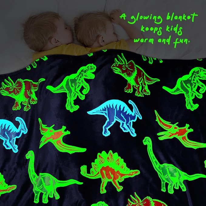 Dinosaur Blanket for Boys Glow in The Dark Dino Blanket Dinosaur Toys for Teen Boy Gifts Dino Room Decor 40"x50"