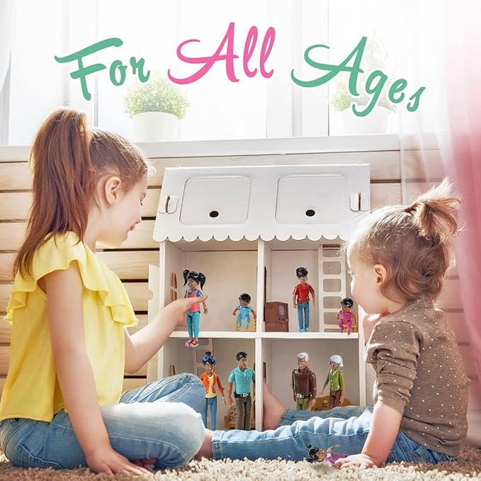 Beverly Hills Doll Collection Sweet Li'l Family Hispanic Dollhouse People Set of 9 Action Figure Set - Grandpa, Grandma, Mom, Dad, Sister, Brother, Toddler, Twin Boy & Girl