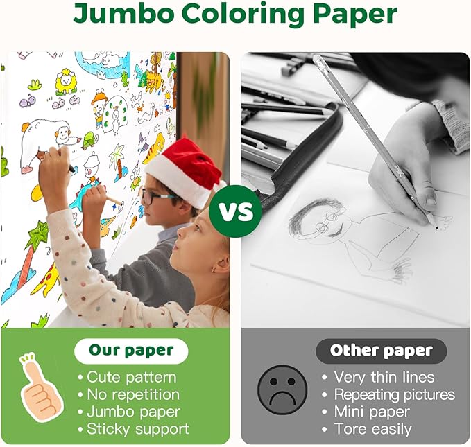 Jar Melo Dinosaur Coloring Roll for Kids -Sticky No Mess Coloring Poster for Toddlers, 118×15.74 Inches Large Coloring Tablecloth, Drawing Paper for Kids' Easel Ideal Gifts for Home Birthday Party
