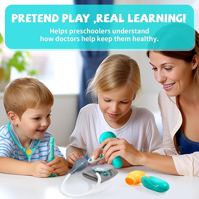 Doctor Kit for Toddlers 3-5 - Preschool Pretend Play Medical Kit with Stethoscope, Blood Pressure Cuff and Carrying Bag- Dress Up Toys for Kids Ages 3+ Years