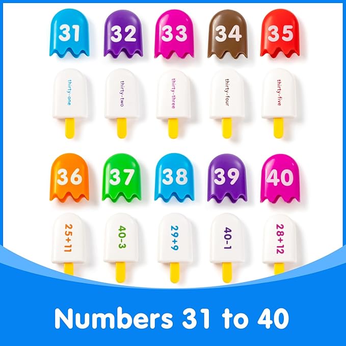 Mini Number Pops 31-40 — Number Learning Toys,Montessori Color Matching Learning Toys & Toddler Math Toys