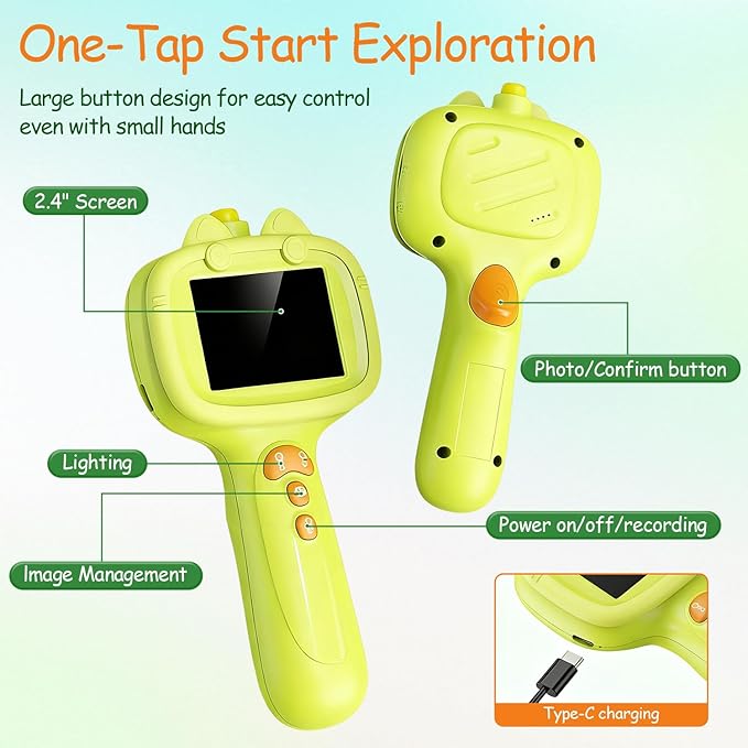Borescope Camera Toy with Light for Kids, Waterproof STEM Explorer Scope, Fun Science Toy for Outdoor Nature, Perfect Birthday for Boys & Girls 4 5 6 7 8 9 10 Years Old