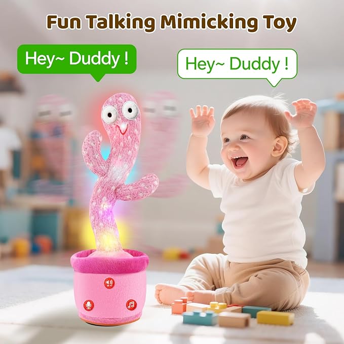 Rechargeable Dancing Talking Cactus Toy for Baby Toddlers, Baby Girl Toys, Volume Adjustable, Mimicking, Recording, Singing English Songs, Xmas Baby Toys & Gifts for Girls, Stocking Stuffers for Kids