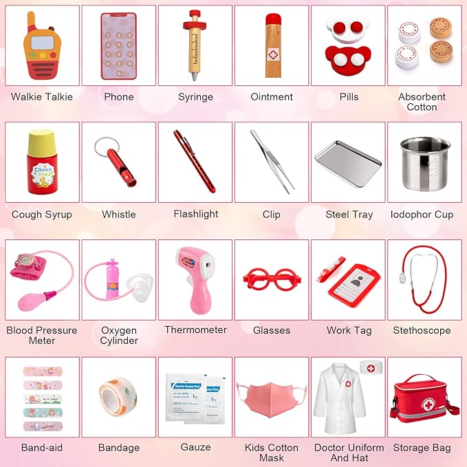 Doctor Kit for Kids, 34 Pcs Kids Doctor Playset Kit for Toddlers 3-5 with Medical Storage Bag & Real Stethoscope, Fun Role Playing Game, Doctor Play for Toddlers Boys Girls Ages 3+