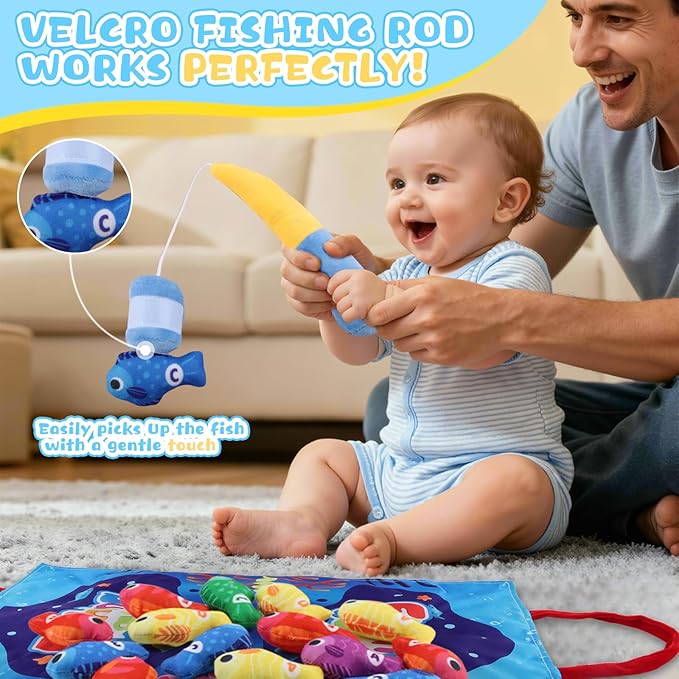 Toddler Montessori Toys for 1 2 Year Old Birthday Gifts for Boys Girls, Toddler Xmas Gift Fishing Game Toys 1-3 with Stacking Cups, Counting & Color Learning, 1st Present for One Year Old