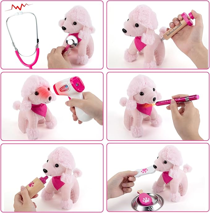 Doctor Kit for Girls, 36 Pcs Veterinarian Playset for Kids, Doctor Kit for Toddlers 3-5 with Dog Toy & Real Stethoscope, Kids Vet Kit Pretend Play Doctor Toys, Doctor Play for Boys Girls