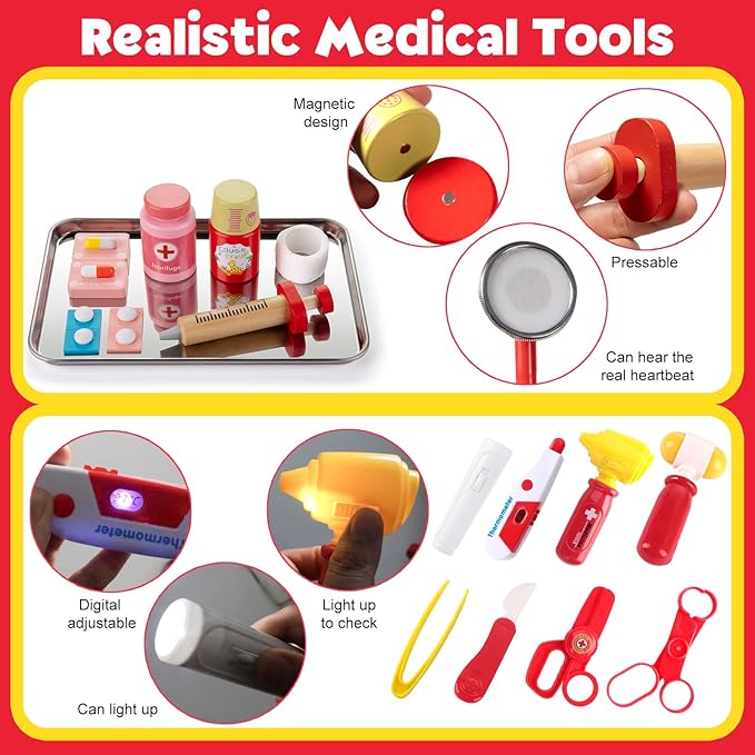 Doctor Kit for Kids, 36 Pcs Pretend Doctor Playset kit for Toddlers 3-5 with Medical Bag & Real Stethoscope ,Toddler Doctor Play Set for Boys and Girls Fun Role Playing Game Doctor Play Gift