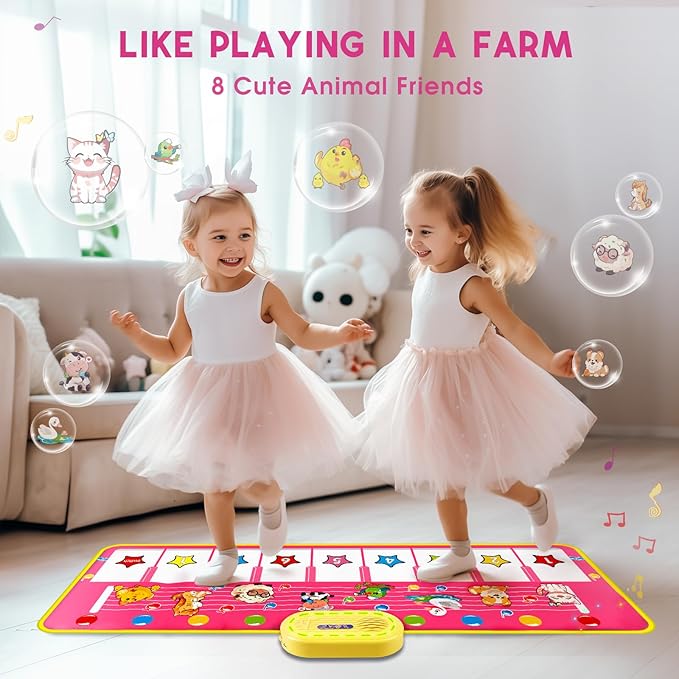Floor Piano Mat for Toddlers, M SANMERSEN Kids Sensory Educational Dancing Keyboard Musical Mat, Animal Touch Play mat, Toddler Toys for 1 2 3 Year Old Girl Gifts