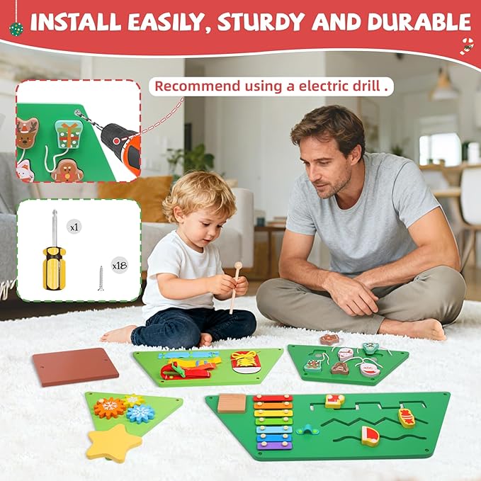 Wooden Montessori Wall Busy Board, Sensory Wall Panel for Kids, Toddler Interactive Learning Toy Activity Center Playroom Must Haves, Ideal for Homeschool Classroom Nursery Waiting Room