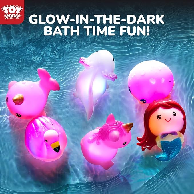 TOY Life 6 PCS Mermaid Light Up Bath Toys for Kids Ages 4-8, No Hole Glow Bath Toys for Kids, Baby Toddler Bath-Time Christmas Birthday Gifts for Grandkids, Girls, Ideal for Shower, Bathtub, Pool
