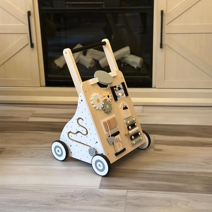 Asweets Wooden Baby Walker Push and Pull Learning Activity Walker Kids’ Activity Toy Multiple Activities Center Develops Motor Skills & Stimulates Creativity(Natural)