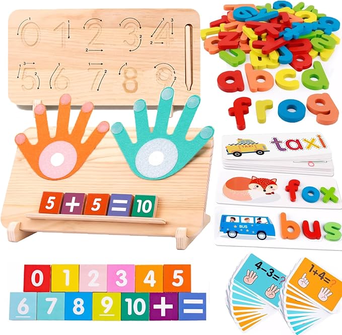 Montessori Math & Spelling Learning Toys for Kids 3+ Years -Wooden Number Counting Blocks, ABC Letter Matching Game, Math Manipulatives, Preschool Educational Toys, Homeschool Supplies, Gift for Kids