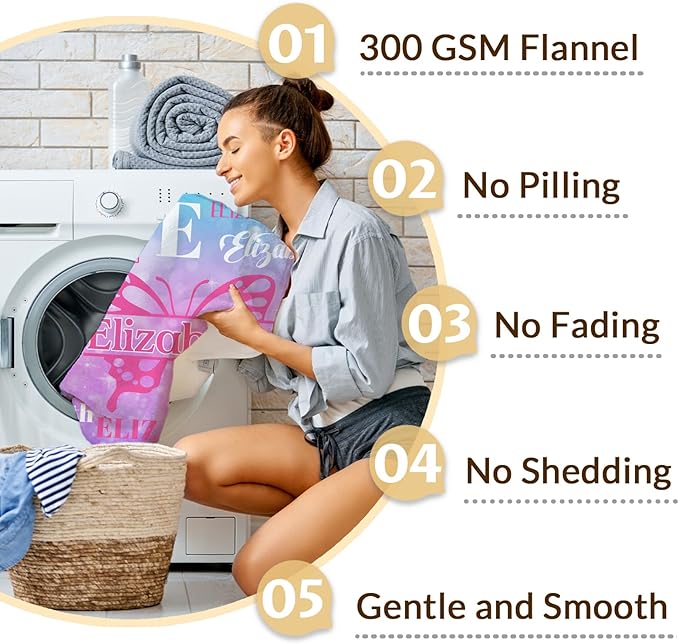 Blankets for Kids Girls 6-8, Custom Butterfly Gifts for Children Teens, Personalized with Name Soft Flannel Lightweight Monogram Name Accessories Blanket for Travel Camping Outdoor Decoration