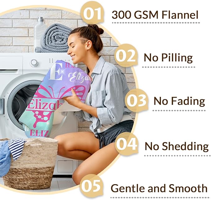 Girls Blankets, Custom with Name Butterfly Throws Gifts for Kids Teens Women, Personalized Soft Comfy Monogram Flannel Fleece Blanket for Bed Couch Sofa Home Decor, Butterfly Stuff Themed Gifts