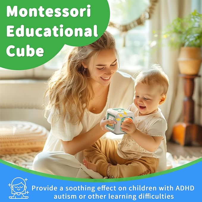 Busy Cube Toy, Sensory Toys for Toddlers 1-3, Baby Car Seat Toys 12-18 Months, Toddler Airplane Travel Toys Age 1-2, Learning Fine Motor Skills, 1st Birthday Gifts Stocking Stuffers