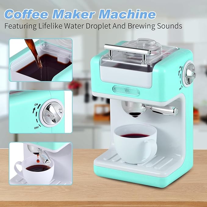 Play Kitchen Appliances Toy Set, Pretend Play Kitchen Toys Kids Kitchen Accessories Playset with Coffee Maker, Mixer and Toaster for Kids Ages 3-5 4-8 Christmas Birthday Party Gift
