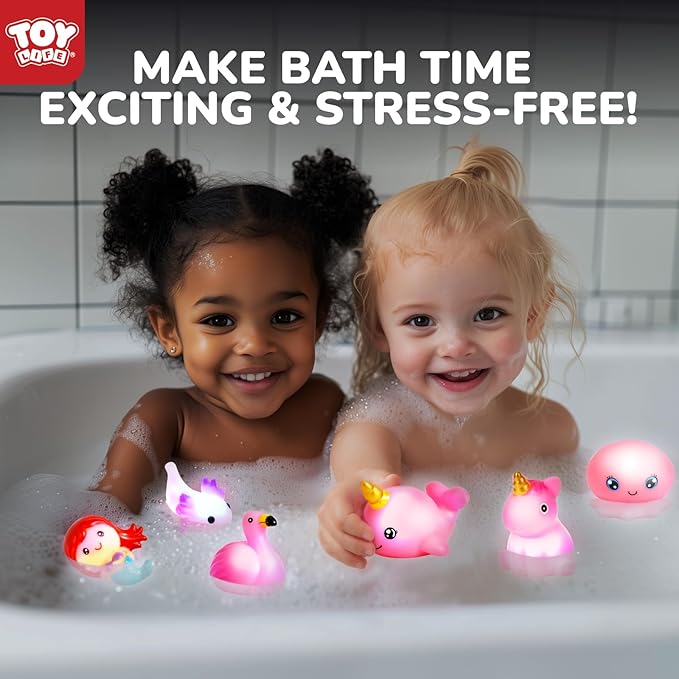 TOY Life 6 PCS Mermaid Light Up Bath Toys for Kids Ages 4-8, No Hole Glow Bath Toys for Kids, Baby Toddler Bath-Time Christmas Birthday Gifts for Grandkids, Girls, Ideal for Shower, Bathtub, Pool