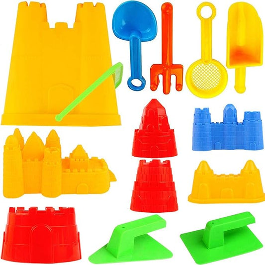 Liberty Imports 15-Piece Sand Castle Building Kit - Ultimate Beach Toy Set with Large Bucket, Rake, Shovels, Molds, and More - Ideal for Kids' Sand Play, Beach Fun, and Outdoor Activities