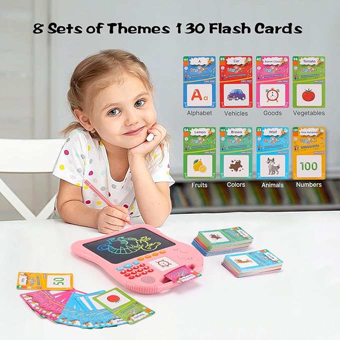 Kids Educational Learning Toys with Math Games,Talking Flash Cards and Writing Drawing Tablet, Speech Therapy Autism Sensory Toys Gifts for Toddler Preschool Activities Boys Girls Ages 3-10 (Pink)
