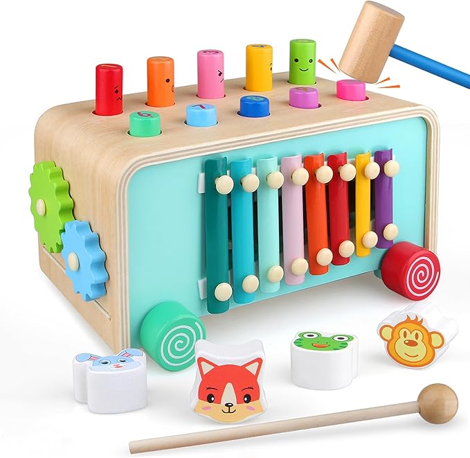 Montessori Baby Hammer Pounding Toy for Toddlers Boys Girls 2 3 4 Years Old, Educational Learning Toy Xylophone Color Shape for Toddler 2-4 Halloween Christmas Birthday Gift Toy