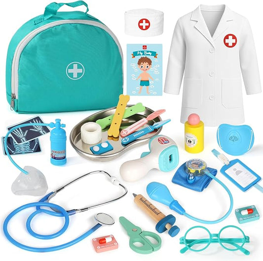Lehoo Castle Doctor Kit for Toddlers 3-5, Kids Doctors Play Set, Pretend Play with Doctor Costume Toy Stethoscope Medical Kits for Girls Boys 3 4 5