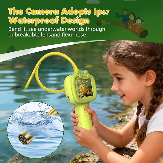 Borescope Camera with Light for Kids | STEM Science Educational Toy for 4 5 6 7 8 9 10 12 Years Old Boys & Girls | Birthday Gift for Outdoor Adventures & Nature Discovery (Yellow)