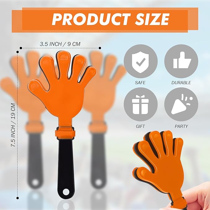 12Pcs Hand Clappers Noisemakers 7.5 Inch Clappers Noisemakers Plastic Hand Clappers for Birthdays Game Football Sporting Events Cheers Supplies Dance Basketball Football Noisemakers(Orange and Black)