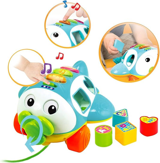 Musical Shape Sorter Plane, Pull-Along Toy - Talking and Singing Airplane Toy with Music for Toddlers and Kids, Ages 12 Months+