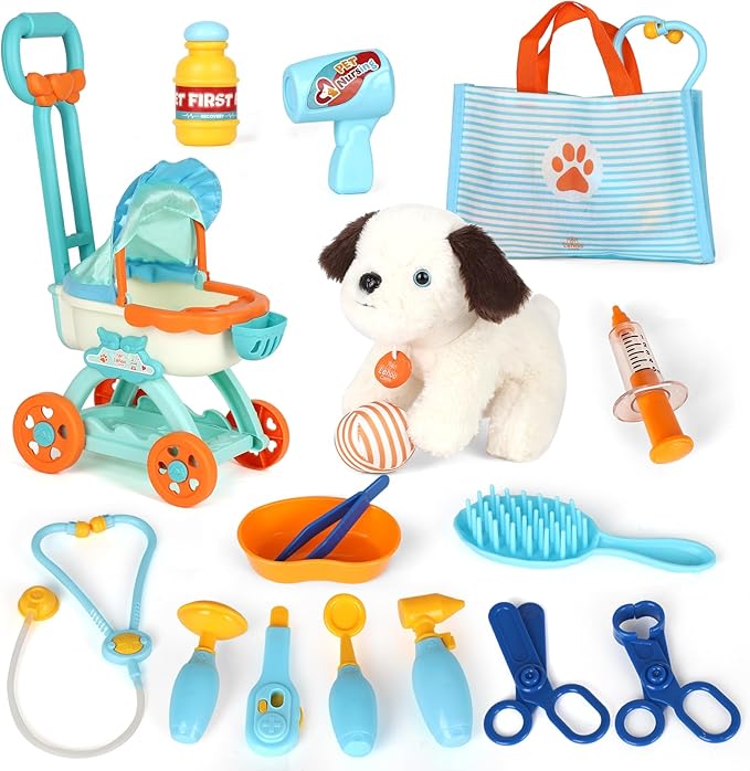 Lehoo Castle Doctor Kit for Kids, Vet Play Sets, Veterinarian Kit Pretend Play Doctor Set with Dog Bag, Medical Kits Doctor Toys Gift for Boys Girls Aged 3 4 5 6