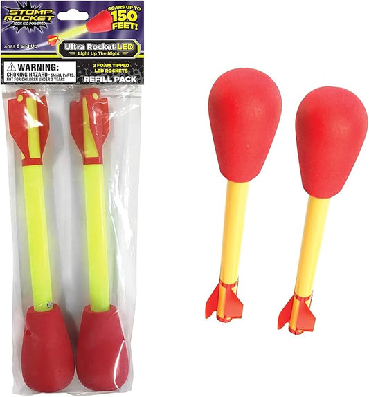 Stomp Rocket Ultra LED Rocket Refills, 2 Rockets - Replacement LED Foam-Tipped Rockets for Kids - Fun Backyard & Outdoor Kids Toys Gifts for Boys & Girls