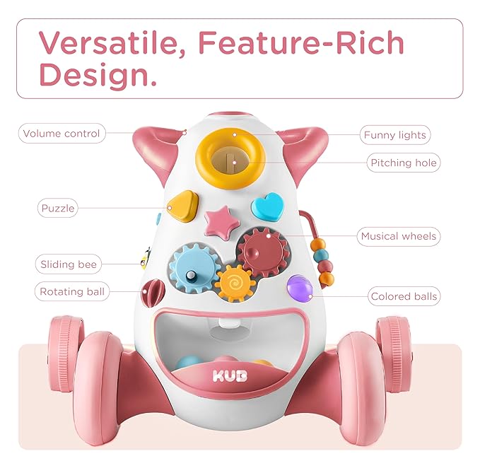 KÜB Montessori Baby Walker - Interactive Push Toy for Toddlers Learning to Walk with Soft Music & Lights, Adjustable Speed & Non-Slip Wheels, Educational Activity Center