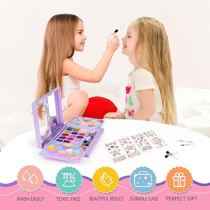 Kids Makeup Kit for Girls Real Washable Cosmetic 3+ Year Girl Birthday Gifts Pretend Play Toys for Girls 4-6, 6-8, 8-10 Non-Toxic