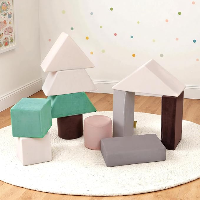 BanaSuper 11-Piece Large Foam Building Blocks for Toddlers, Plush Velvet Stacking & Climbing Toys, Early Learning Construction Play Set, Sensory Indoor Soft Play Gym for Safe Creative Play, Ideal Gift