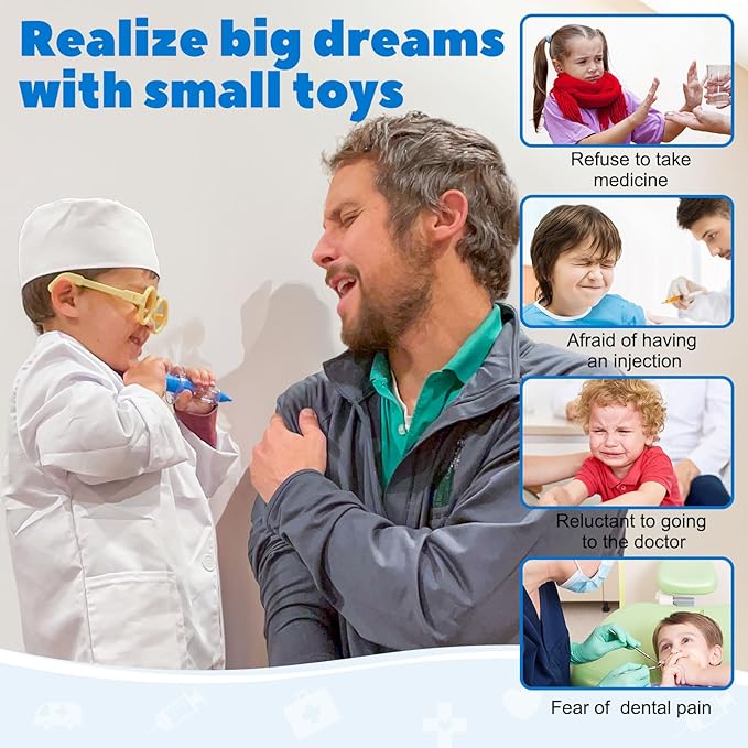 Liberry Doctor Kit for Toddlers 3 4 5 Years Old, Kids Doctor Play Set for Girls Boys Toy, Pretend Play Medical Kit with Stethoscope & Costume for Christmas Birthday Gift Blue