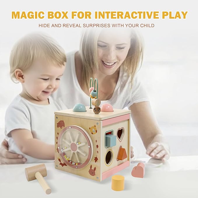 Wooden Activity Cube for 1 Year Old | 7-in-1,Montessori Baby Toys,Educational Toy for Toddlers, First Birthday Gift for Toddlers