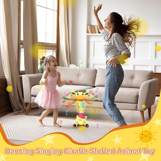 Talking Dancing Giraffe Toy, Stuffed Animal Repeats What You Say with Glowing Light, Baby Toy for 3-18 Months, Gift for Toddlers 1-3 Years Old