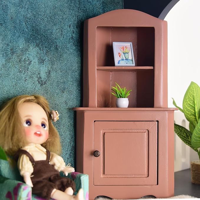 1/12 Scale Miniature Wooden Dollhouse Corner Cabinet for Bedrooms and Living Rooms Dollhouse Furniture Decor for 3+