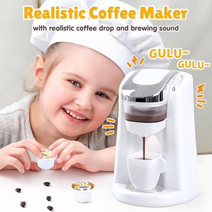 Kids Toy Kitchen Sets, Play Kitchen Accessories for Kids Ages 4-8 3-5, Kitchen Appliance Toys, Blender, Coffee Maker Machine, Mixer, Toaster, Pretend Play Toys for 4 Year Old Girls Toddlers, White