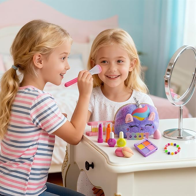 21Pcs Kids Makeup Kit for Girl, Princess Toys Real Washable Cosmetic Set with Oversized Fluffy Purse, Kids Makeup Sets for Girls, Play Make Up Birthday Gifts for 3 4 5 6 7 8 9 10 11 12 Years Old Kid